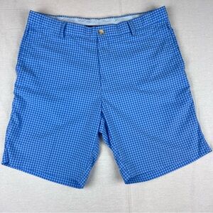 Peter Millar Shorts Mens 34 Blue Check Gingham Golf Chino Featherweight Nylon